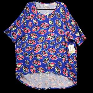 Lularoe Irma Tunic Top Womens 3XL Blue Floral‎ High Low Stretch Shirt NEW w/ Tag